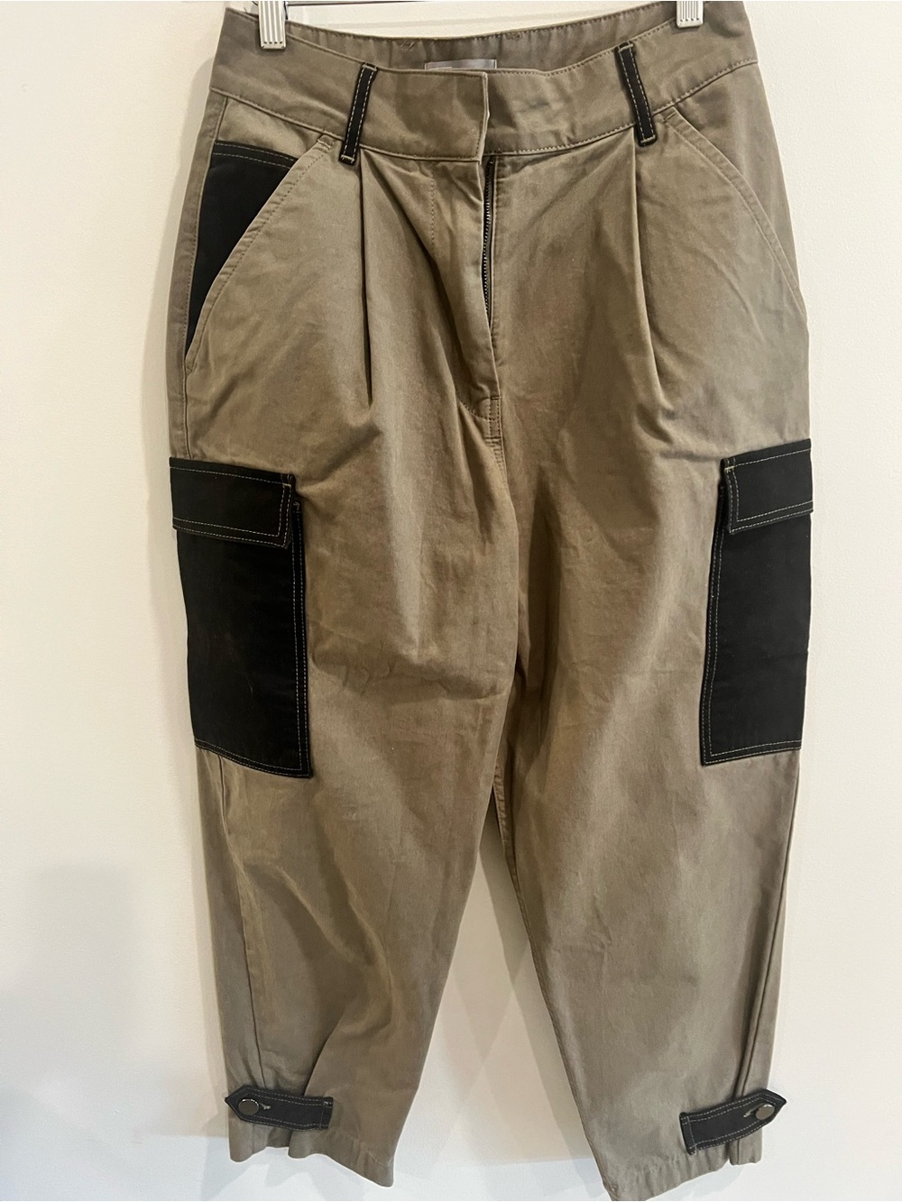 Khaki Utility Cargo Trousers with Black Contrast Panels - Picture 2 of 7
